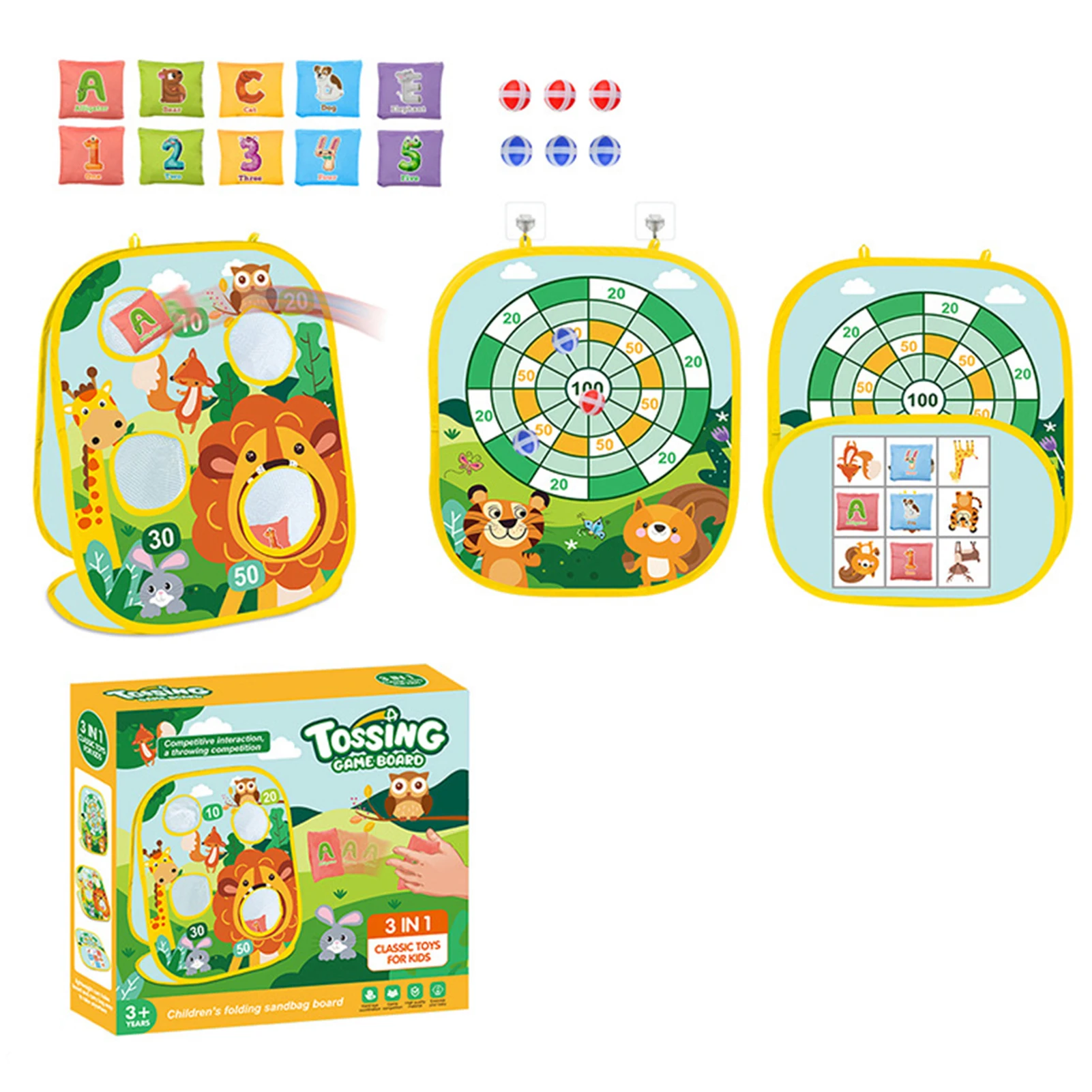 Gra w rzucanie woreczkami 3 w 1 dla dzieci, zabawka do rzucania na tarczę, śmieszna gra sportowa w rzucanie piłkami, do zabawy wewnątrz i na zewnątrz, prezent urodzinowy
