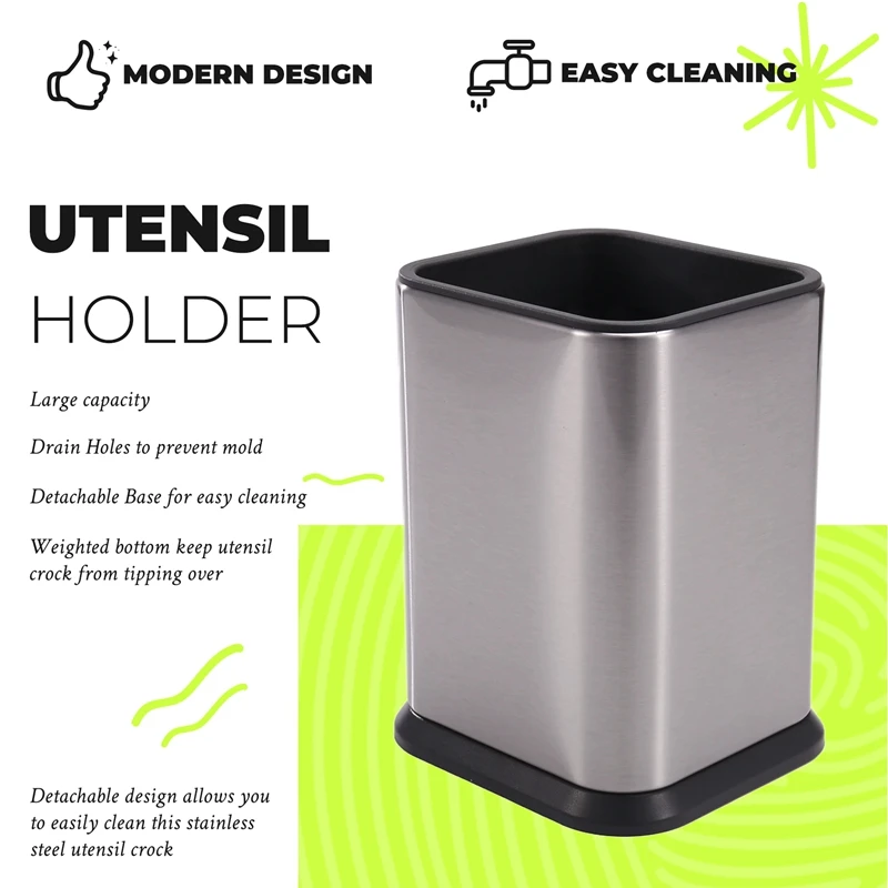 

Держатель для кухонных принадлежностей, подставка для кухонных принадлежностей на столешницу, глубокий и устойчивый органайзер для легкой чистки.