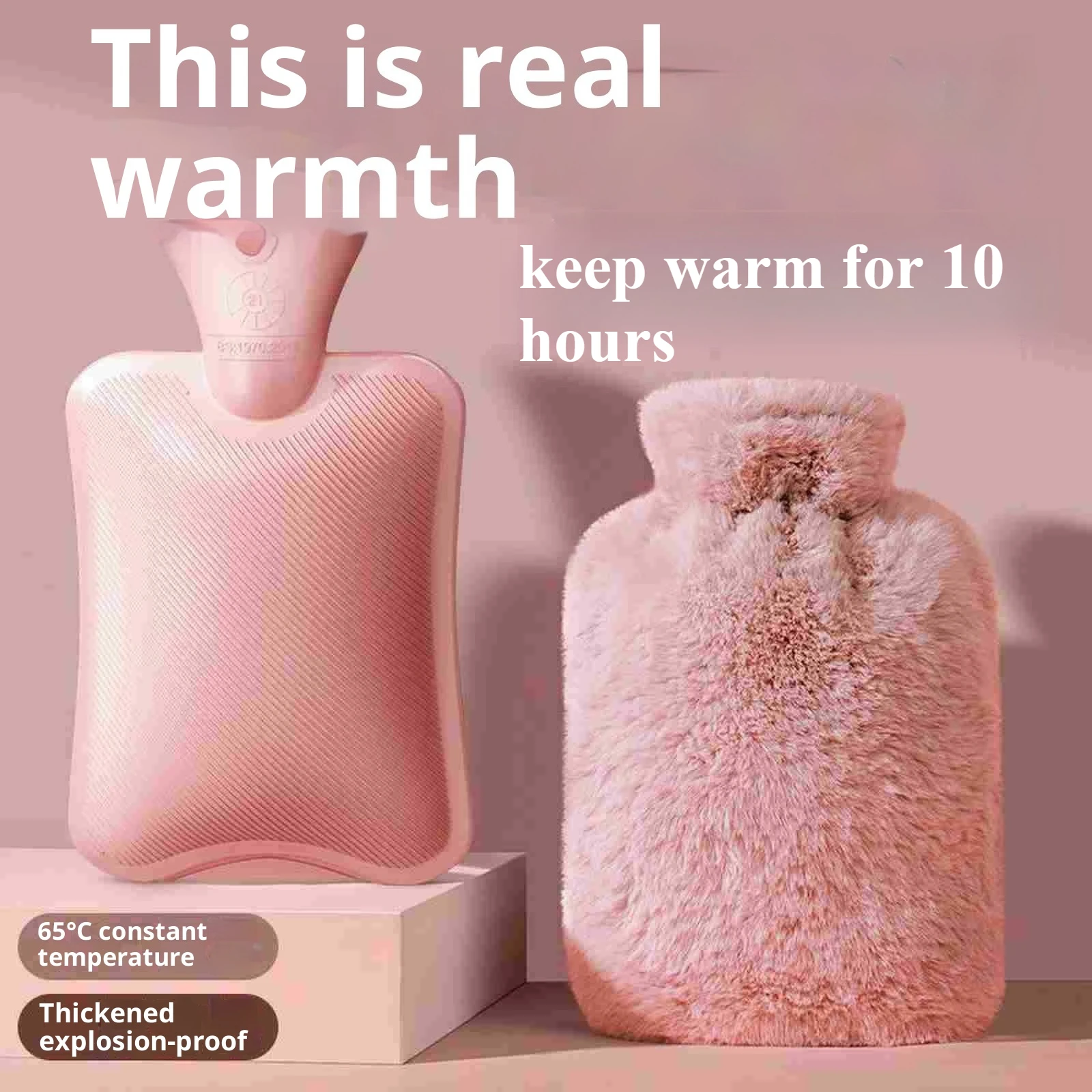 

Large Capacity Hot Water Bottle 2000ml Explosion Proof with Soft Plush Cover for Warm Hands Waist Stomach Pain Relief Winter ﻿