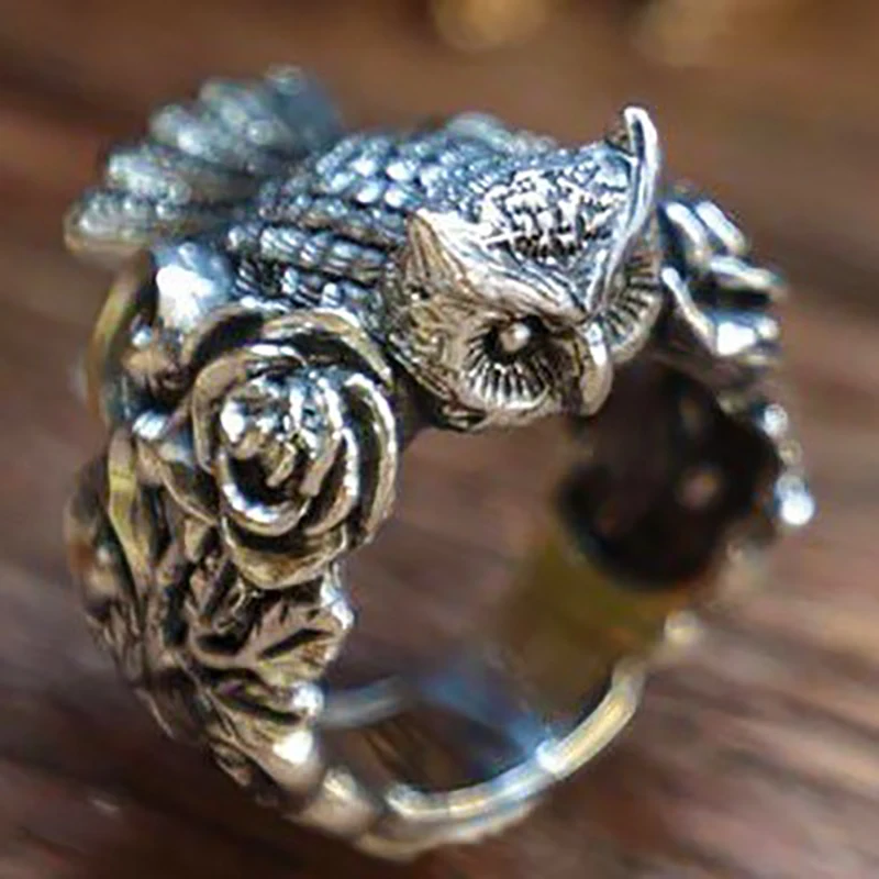 2024 Unique Design Retro Owl Leaf Flower Silver Color Ring for Women New Creative Fashion Personalized Girls Trend Jewelry Gift