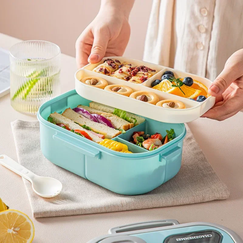 

Portable Lunch Box Compartment Wheat Straw Bento Carrying Handle Box Reusable Tableware Containers Meal Snack Food Containers 라면