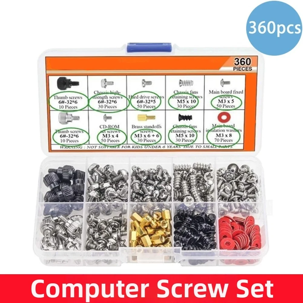228/300/360PCS Computer Case Screw Kit For PC Tower Hard Drive Motherboard Fan Mounting Computer Repair Components Screws Kit