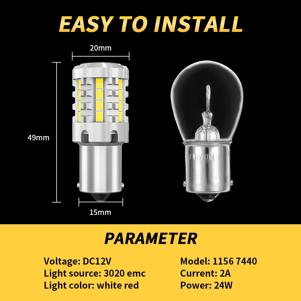 Lâmpada conduzida Opren-py21w do sinal de volta do canbus, ba15s, p21w, 1156 bau15s, bulbo 3020smd, luz alternativa conduzida carro do freio, nenhum branco do hyperflash, 2pcs