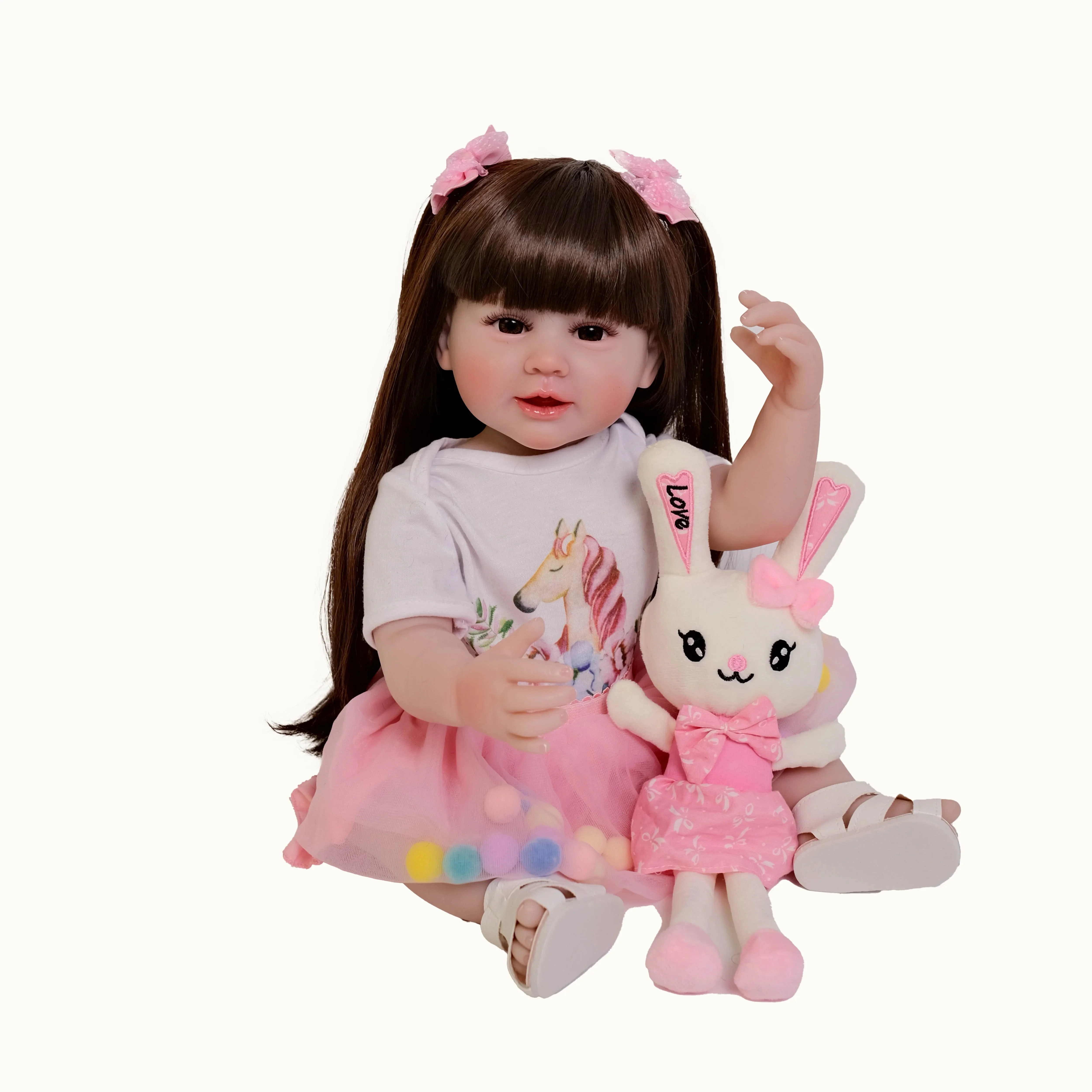 22inch Full Body Soft Silicone Vinyl Reborn Toddler Girl 3D Skin Visible Veins Paste wig Collectible Art Doll