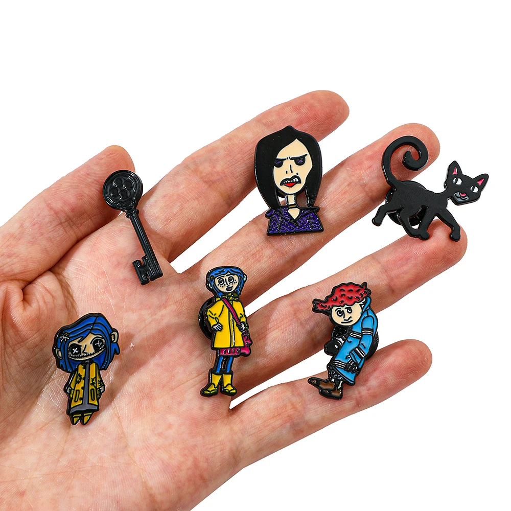 Juego de broches de dibujos animados para niños y niñas, broche de esmalte de gato negro creativo, mochila, ropa, joyería, insignia de Metal, accesorios de regalo, 6 piezas