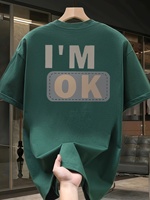 Men's summer 100 cotton fashionable casual sports loose fashion I'm OK letter printed round neck short sleeved T-shirt top