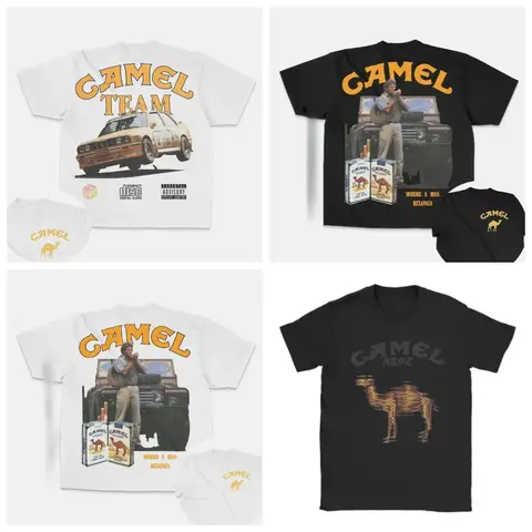 Retro Car Camel Cigarettes T-Shirt Vintage Cotton Tops Tees Short Sleeve Casual Streetwear Men Women Clothing Harajuku