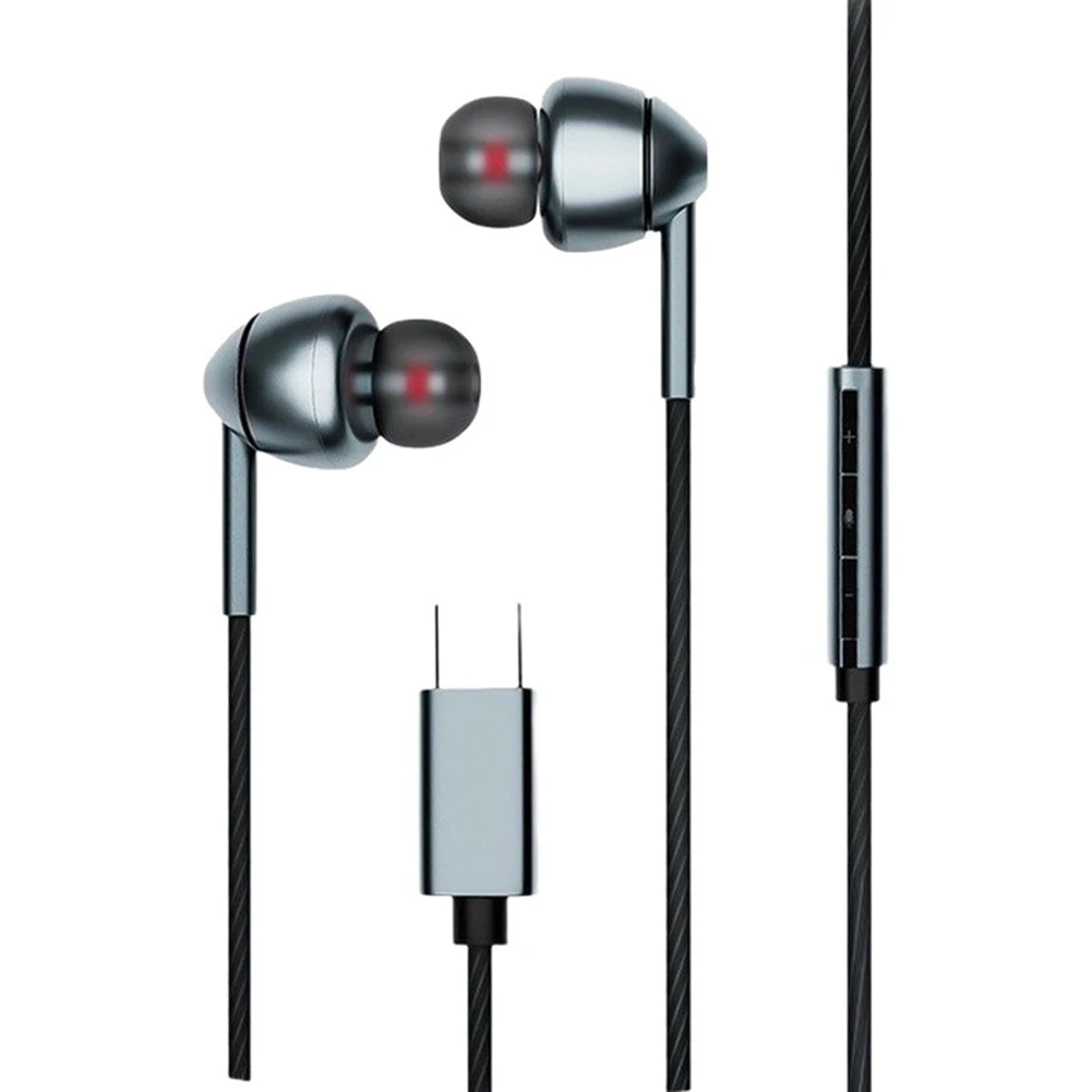 C Wired In Ear Headphones High Fidelity Audio With Mic Aluminum Alloy Body 1.2m Length For Android Devices Grey