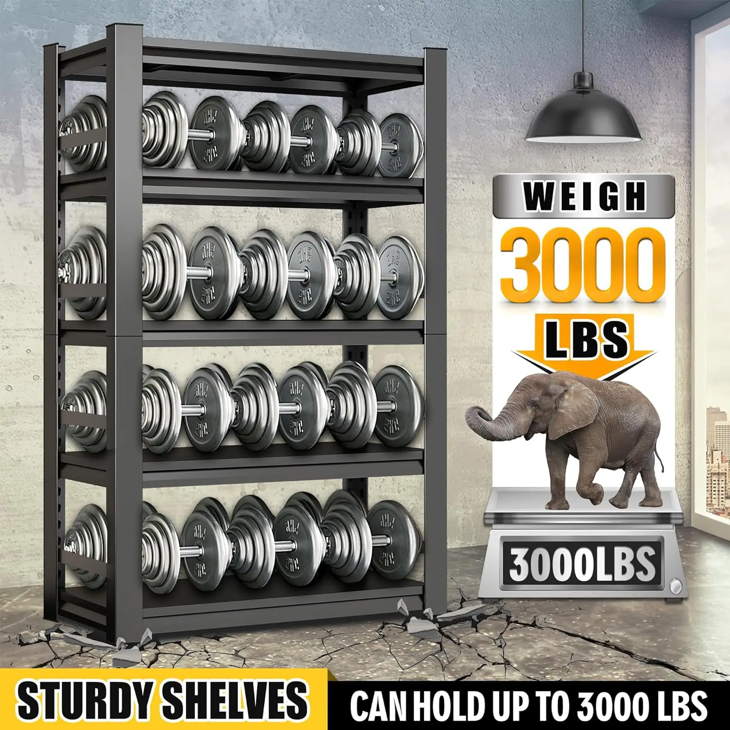 72H*36W*16D" Heavy-Duty Garage Shelving Unit-Adjustable 5-Tier Metal Storage Rack|3000 lbs Capacity Shelf|Easy Assembly Shelves