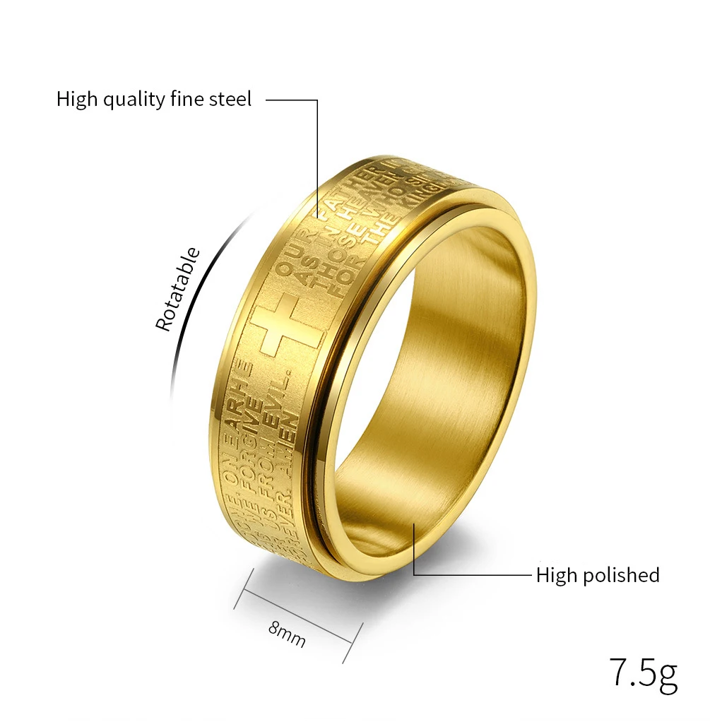 Rotate Freely Stainless Steel Anxiety Rings For Men Women Christian Jesus Cross Spinner Ring Retro Amulet Religious Jewelry Gift