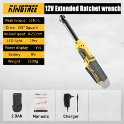 Kingtree Electric Wrench power Screwdriver 3/8 Cordless Extended Ratchet Wrench With 1/2 Lithium-Ion Battery Home DIYS