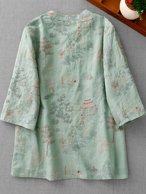 새로운 중국 스타일 여성 셔츠 우아한 무거운 자수 반팔 슬림핏 탑 패셔너블 전통 중국 패션