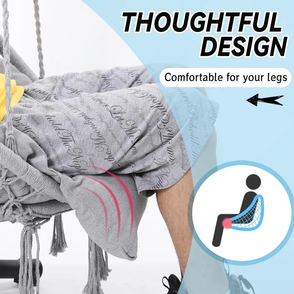 كرسي أرجوحة مكرامية مبطن كبير الحجم - مثالي لغرف النوم والشرفات والأطفال والكبار والشرفات - رمادي #4