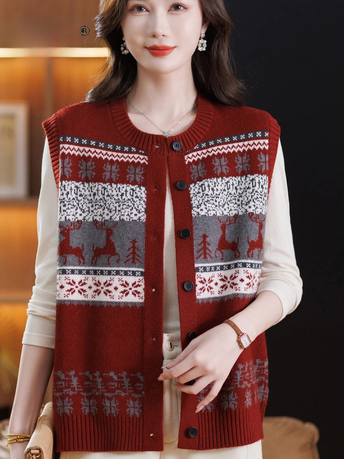 

Spring Knitted Floral Vest Women's Sleeveless Open Cardigan Loose round Neck Maternity Clothes Comfortable Breathable Fashion...