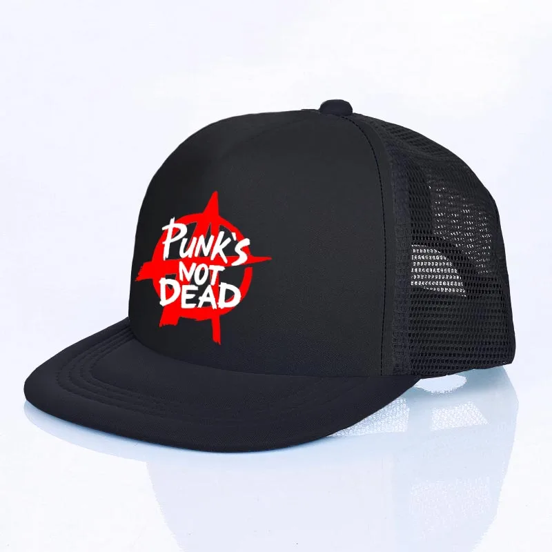 Cool Punk Anarchy Flat Visor Baseball Cap Punks Not Dead Hip Hop Hats For Men Women Rock Band Hot Fans Mesh Snapback Caps YF158