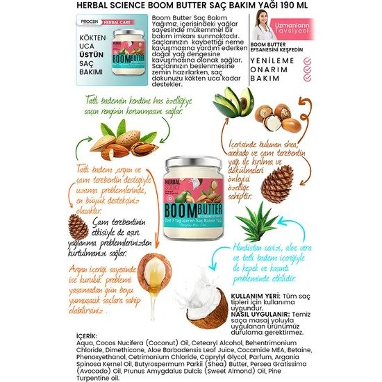 Procsin boom-aceite herbal para el cuidado del cabello, manteca de hierbas, karité, aguacate, pino, serpentina, coco, argán, Aloe Vera, almendra, vitamina E