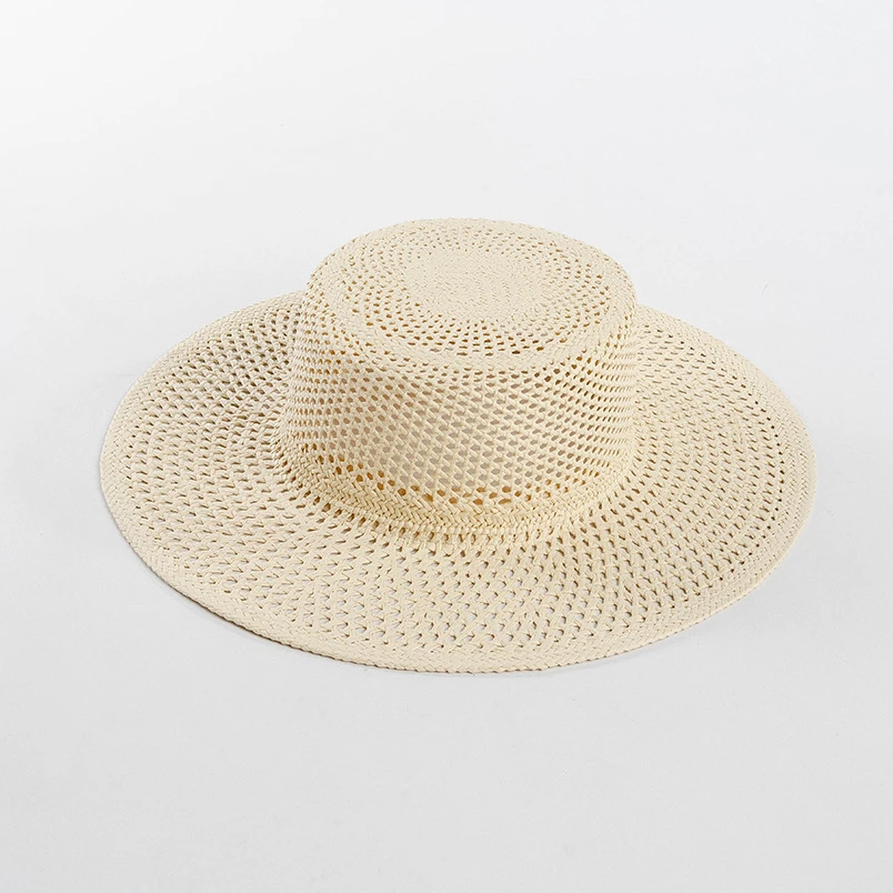 USPOP New Spring Summer Fashion Casual Hand-woven Hollow Wide Brim Straw Hat Breathable Beach Hat Straw Jazz Fedoras