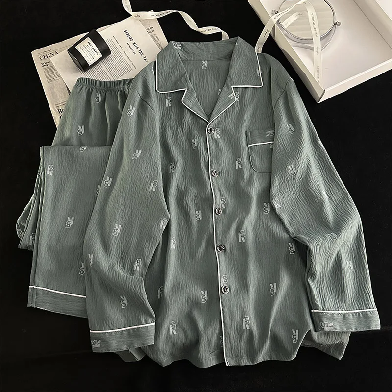 DAIMELU الأبجدية بسيطة منامة الرجال الربيع ملابس خاصة مجموعة الخريف طويلة الأكمام عارضة القطن الكورية الذكور فضفاض المتسكعون دعوى