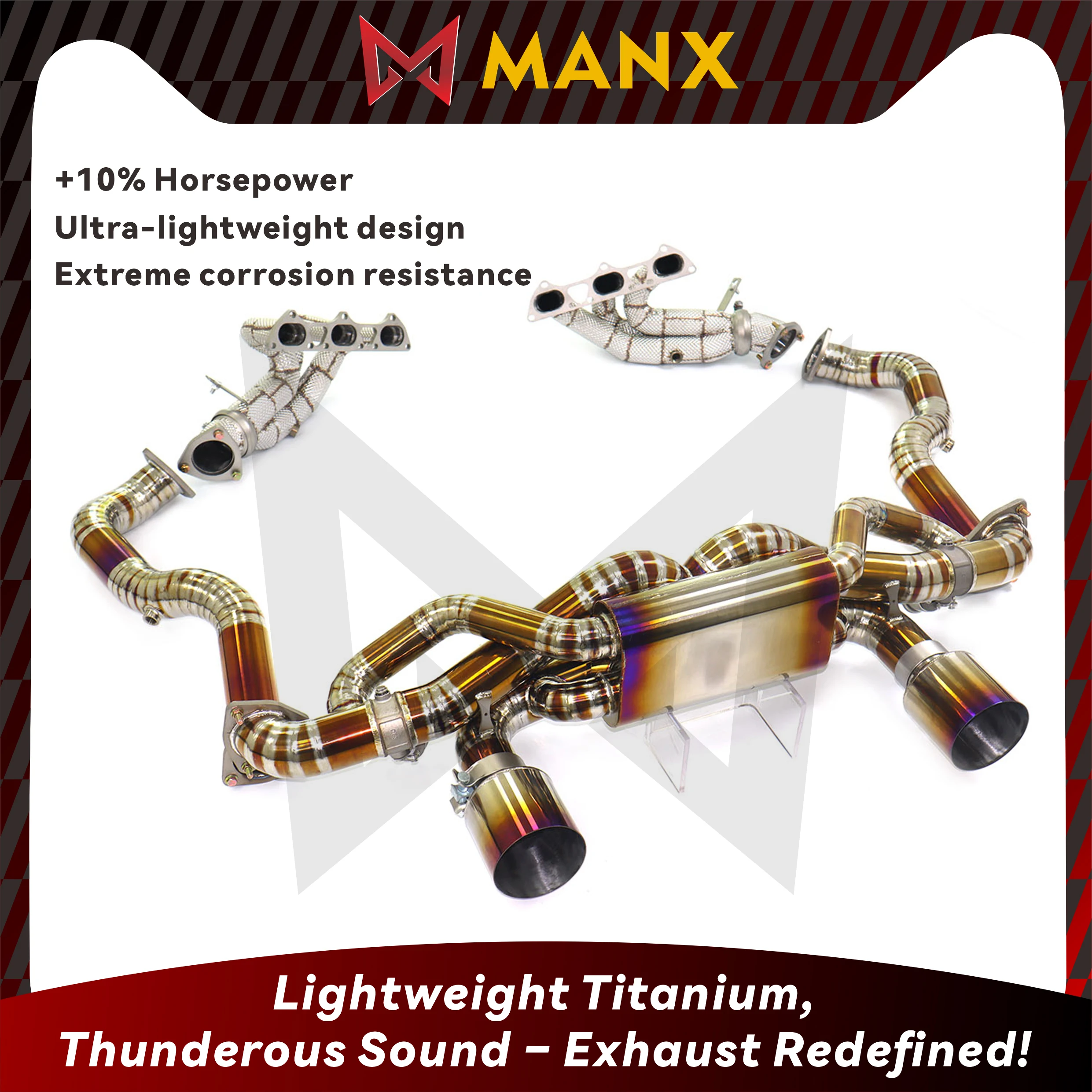 

MANX Ti/SS304 Manifold Downpipe Catback for Porsche 718 GT4 RS Pipe Exhaust Good Heat Dissipation