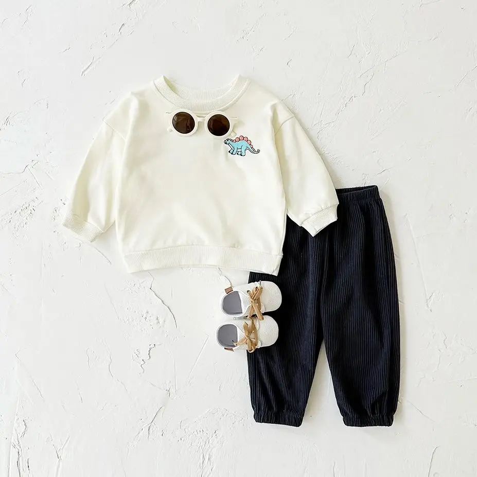 Newborn Baby Clothes Dinosaur Embroidery Leisure Cute Boys Girls Clothes Long Sleeved Sweatshirt+pants Outfit Set Spring 2024