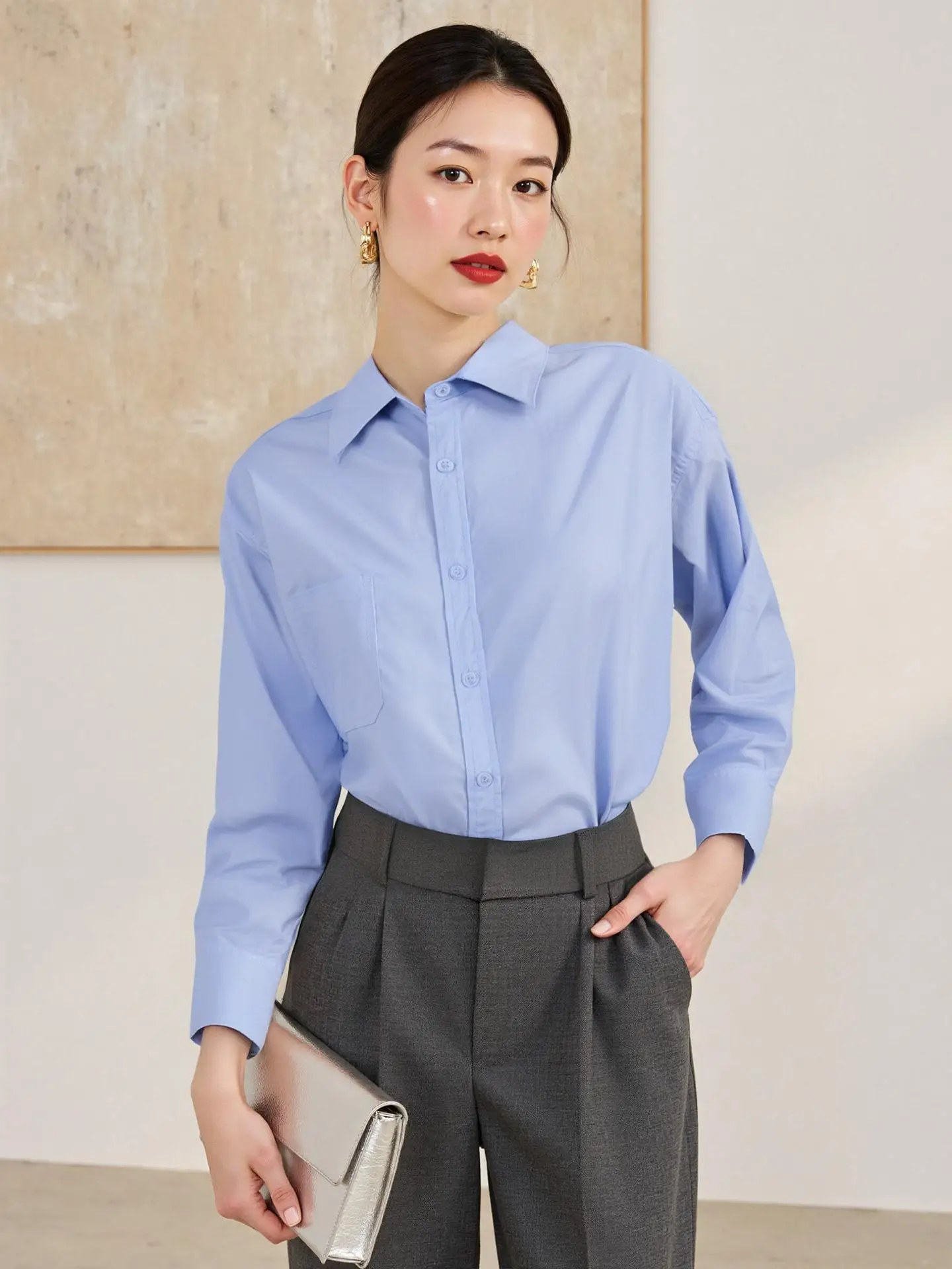 YMDM プロフェッショナル ブルー 多用途 レディース 秋の新作 スタイリッシュ 通勤 面接服 高級感 トップス