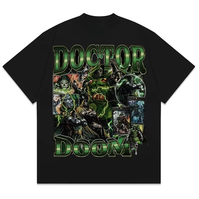 Doctor Doom-Camiseta con estampado de cómic pintada a mano, novedad de verano de Marvel, Top de manga corta informal holgado de talla grande para hombre y mujer
