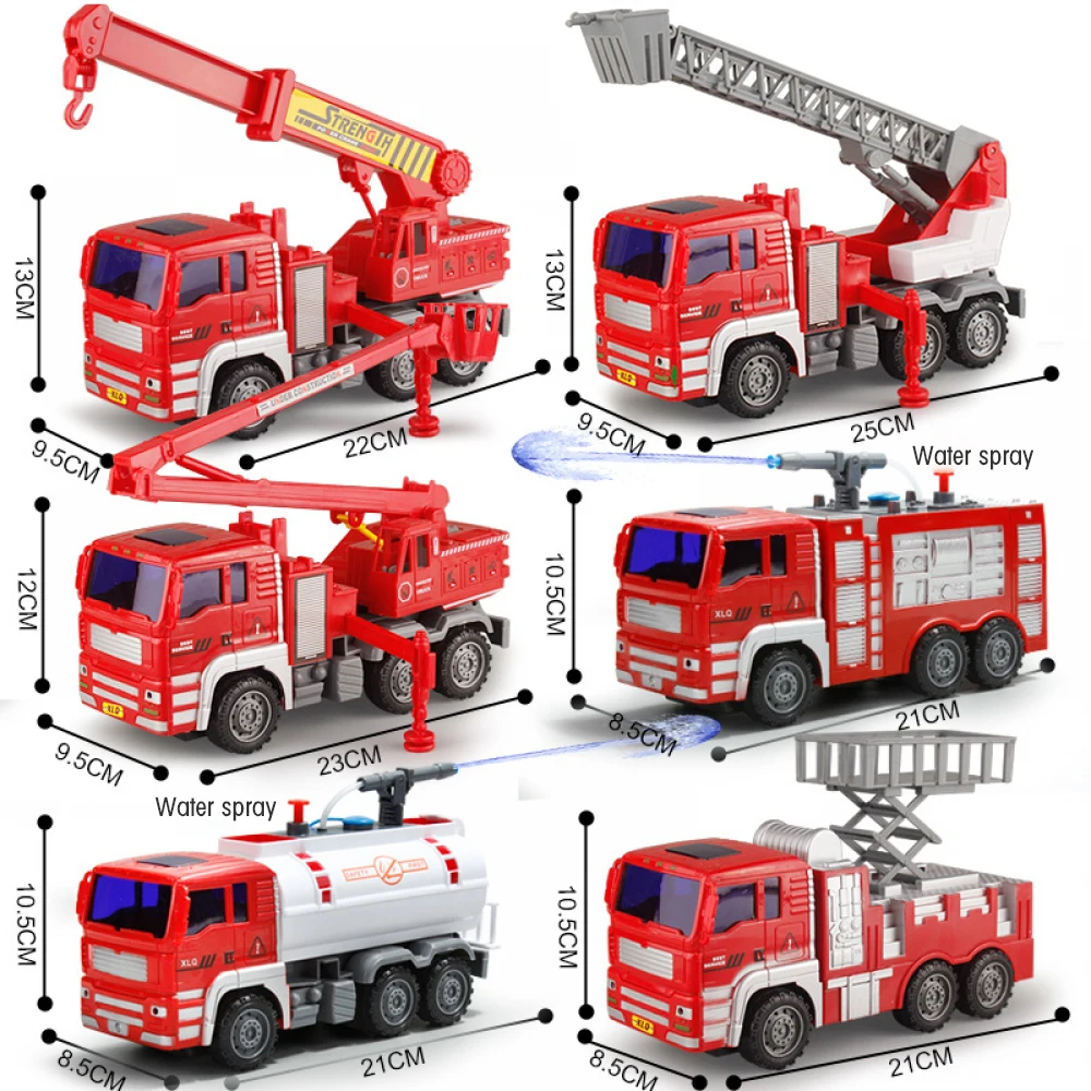 4PIECE Large Size Construction Engineering Trucks Set Fire Truck Ladder Lift Sprinkler Model Vehicle Car Toy for Children Gifts