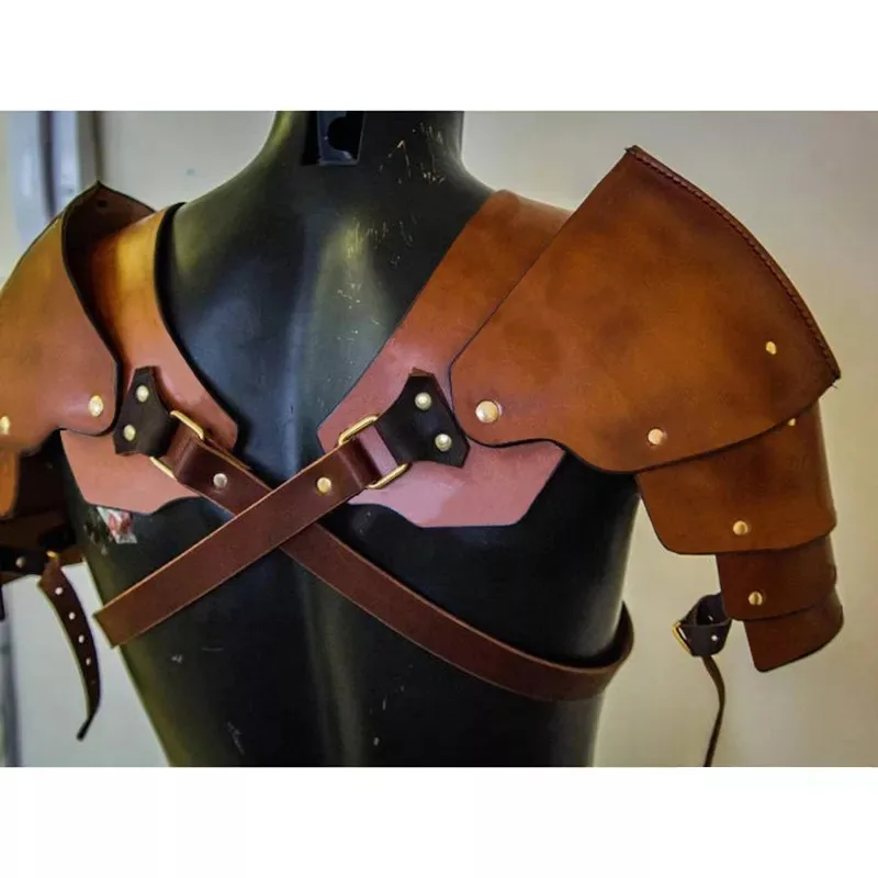 Mittelalterlichen Viking Ritter Pirate PU Leder Schulter Rüstung Steampunk Pauldrons Cosplay Kostüm Männer Körper Brustgurt Gürtel Für Larp