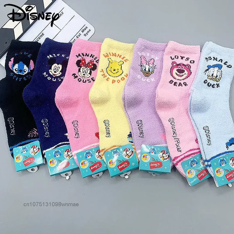 1 Pair Y2k Stitch Minnie Korea Style Cotton Socks Winter New Cute Candy Color Women's Thick Sleep Socks Unisex Floor Socks