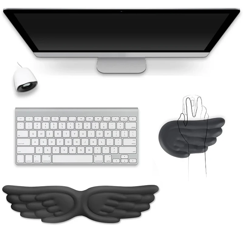 Keyboard Pad Long Wrist Rest Holder 3D Angel Wings Shaped Toy Hand Relax Pad Non-slip Soft Silicone Keyboard Mouse Mat Support