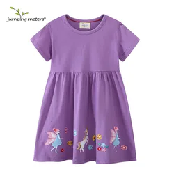 Jumping Meters 2-7T 100% Cotton Summer Party Girls Dresses Princess Short Sleeve Birthday Wedding Baby Frocks Costume Clothing