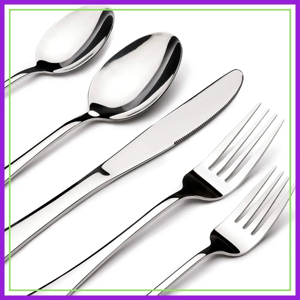 

60-Piece Stainless Steel Flatware Set for 12, Including Steak Knives, Dishwasher Safe, Gift Box