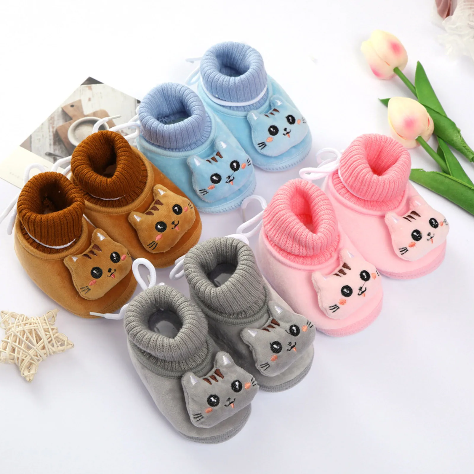 Baby Cartoon Schoenen Peuter Schoenen Leuke Cartoon Kat zapatillas Jongens En Meisjes Platte Sokken Elastisch Touw Antislip Warm Comfortabel