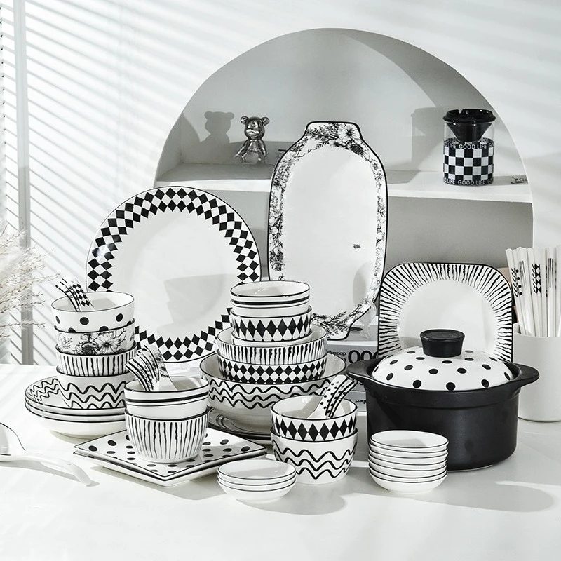 Household French Hepburn style Internet celebrities Gift-giving tableware Creative bowls Plates Ceramic tableware