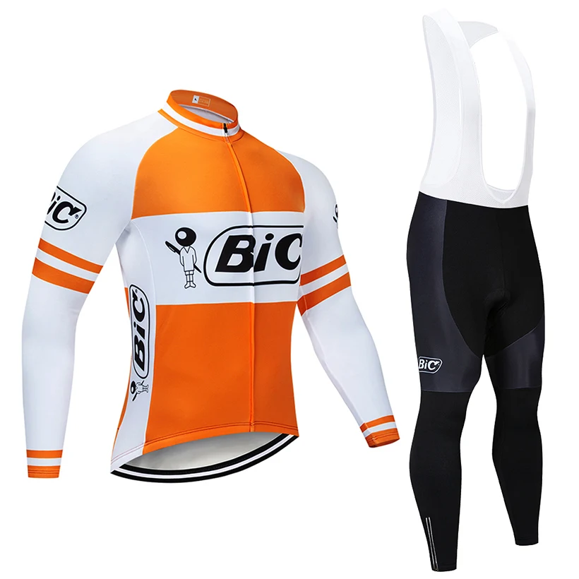 BIC Cycling Team Bib Set Winter Thermal Fleece MTB Jerseys Bicycle Clothing Bike Clothes Men's Long Maillot Winter Cycling Suits