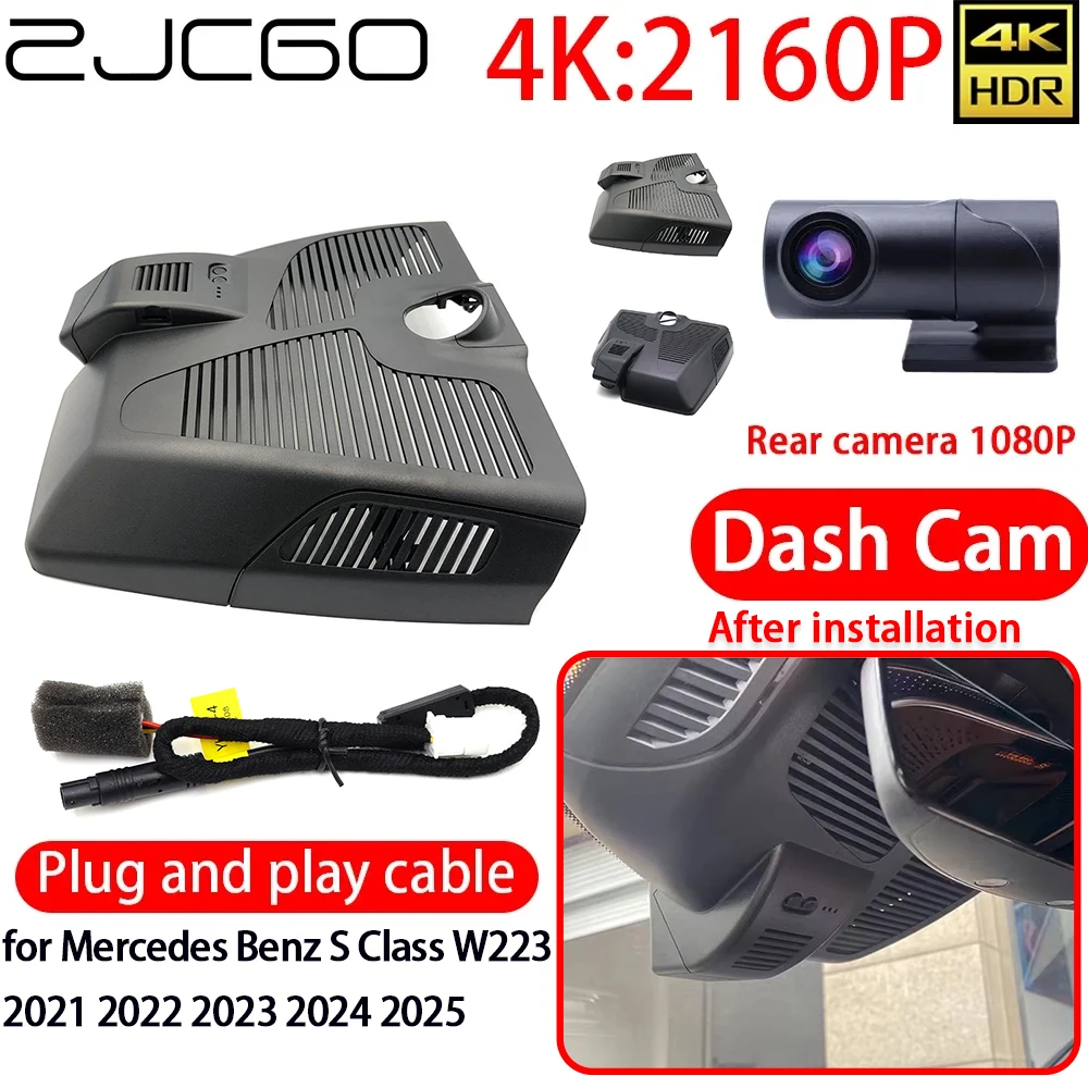 

ZJCGO 4K Car DVR Dash Cam Wifi Front Rear Camera 24h Monitor for Mercedes Benz S Class W223 2021 2022 2023 2024 2025