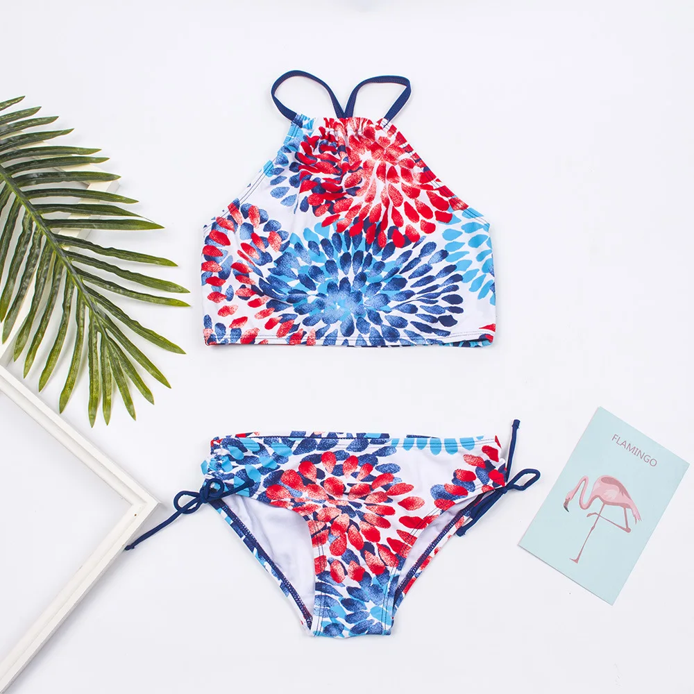 Girls Swimsuit Set 2025 Summer New Girls Bikini New Split Water Drop Printed swimwear Two Piece Set