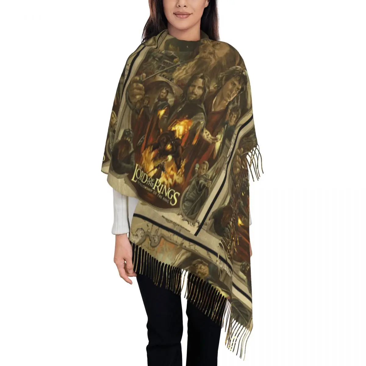 Unisex Scarf Outdoor L-Lords Of The R-Rings Scarves Wraps with Tassel y2k Funny Shawls Wrpas Winter Graphic Foulard