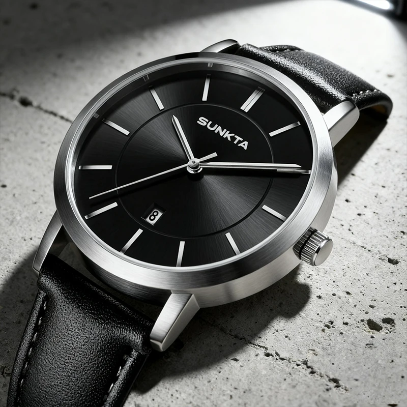 

SUNKTA Ultra Thin Watches For Man Retro Business Fashion Casual Wristwatch Waterproof Leather Date Simple Quartz Orologigio Uomo