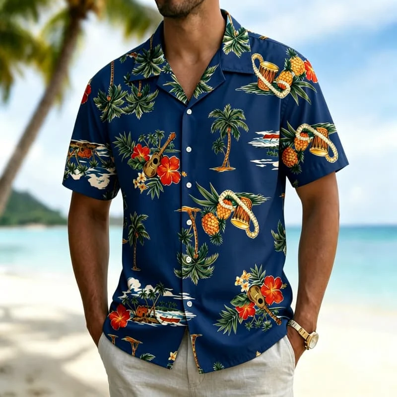 

Men's Classic Tropical Vacation Print Shirt, Timeless Hawaiian Style for Summer Holiday, Beach Trips, Outings & Casual Wear