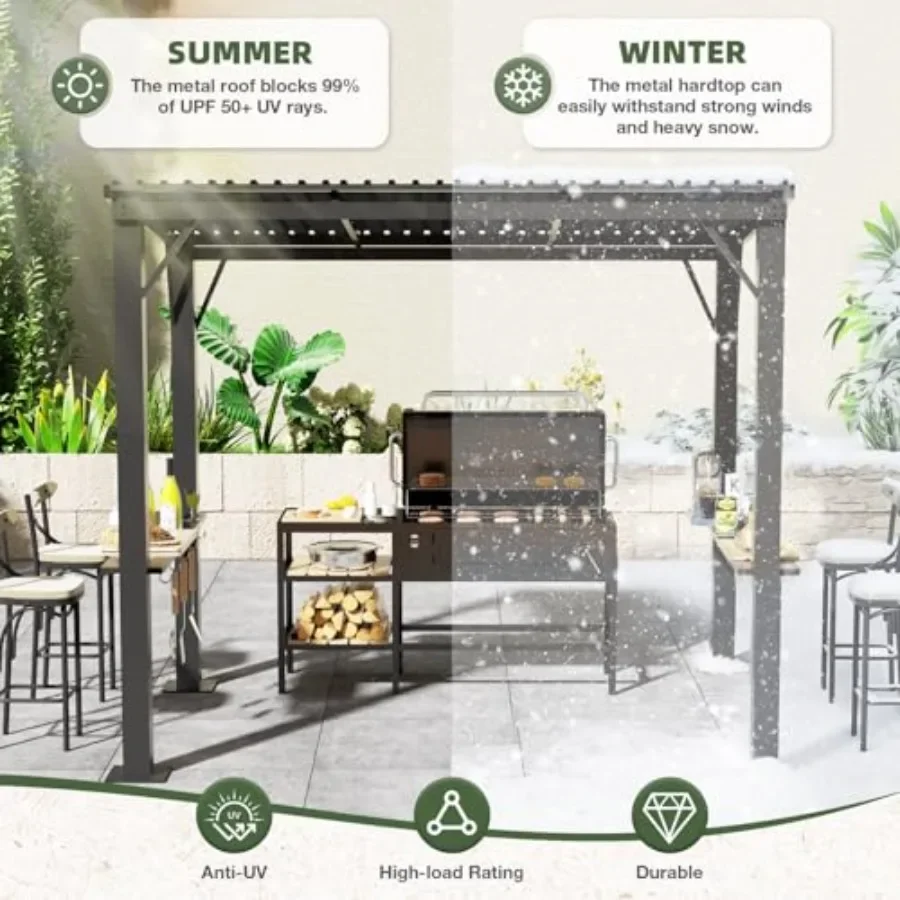 Hardtop Grill Gazebo Outdoor Gazebo with Side Shelves BBQ Grill  with Bottle Opener Hooks Metal Gazebo Pergola for Patio Backya view 2