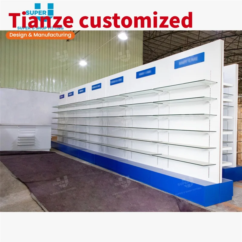 

(Customized) U shop fitting retail glass shelving shop customize design white wall stand retail shop display shelves manuf