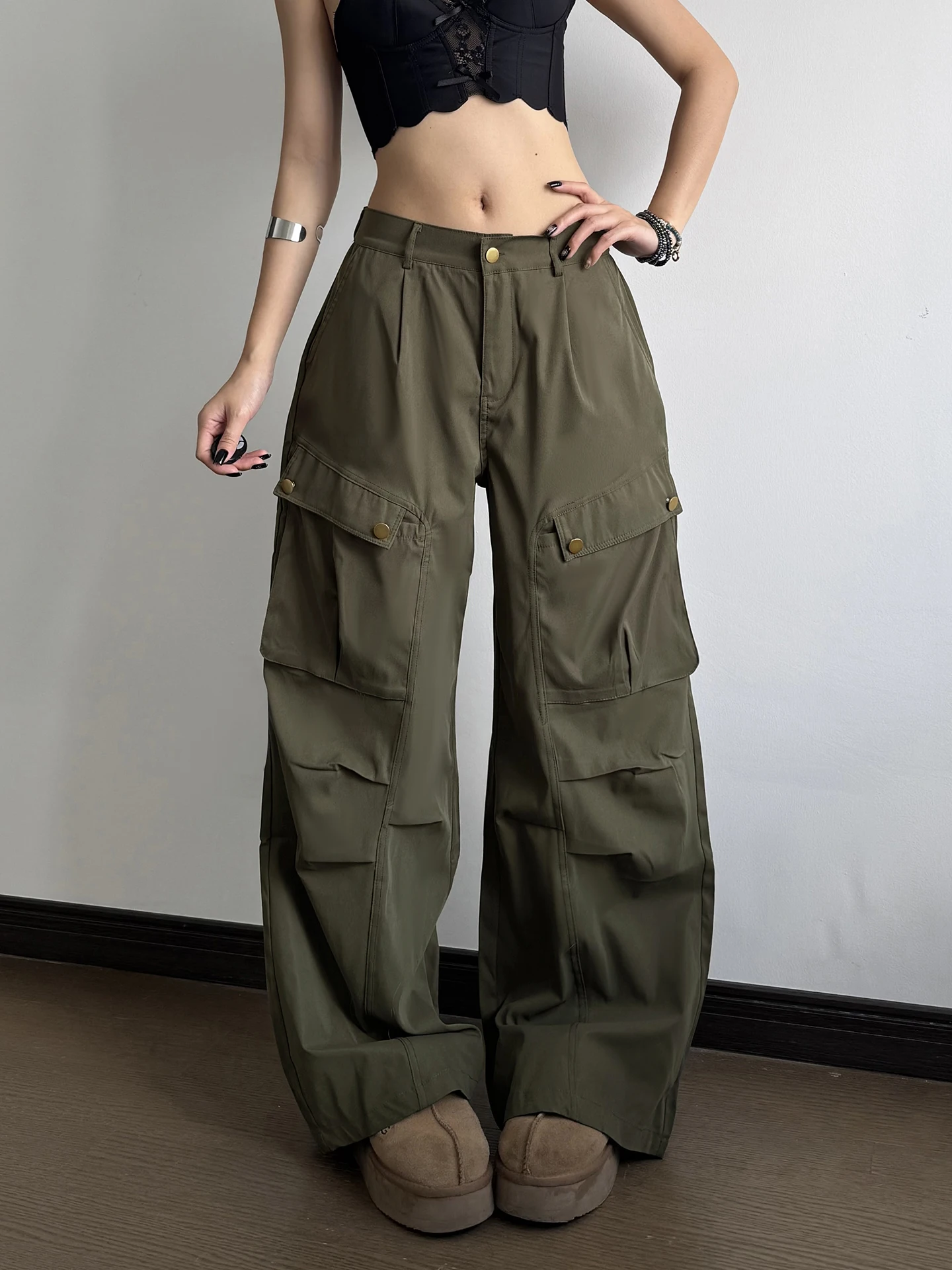

WEEKEEP Street Style Loose Wide Leg Casual Pants Women's Multi-Pocket Dance Slimming Long Trousers Casual Fashion