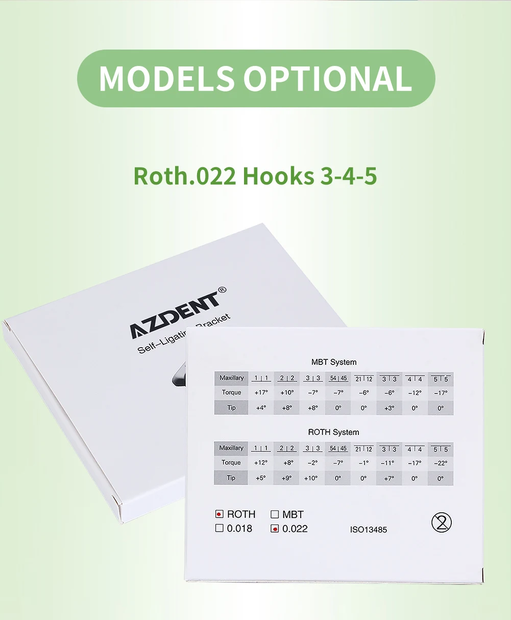 AZDENT Zahnspangen, kieferorthopädische Brackets, selbstligierend, mit bukkaler Röhre, markierter Basis, Roth MBT 0,022, bewegliche Haken 345, inklusive Werkzeug. – Detail 6
