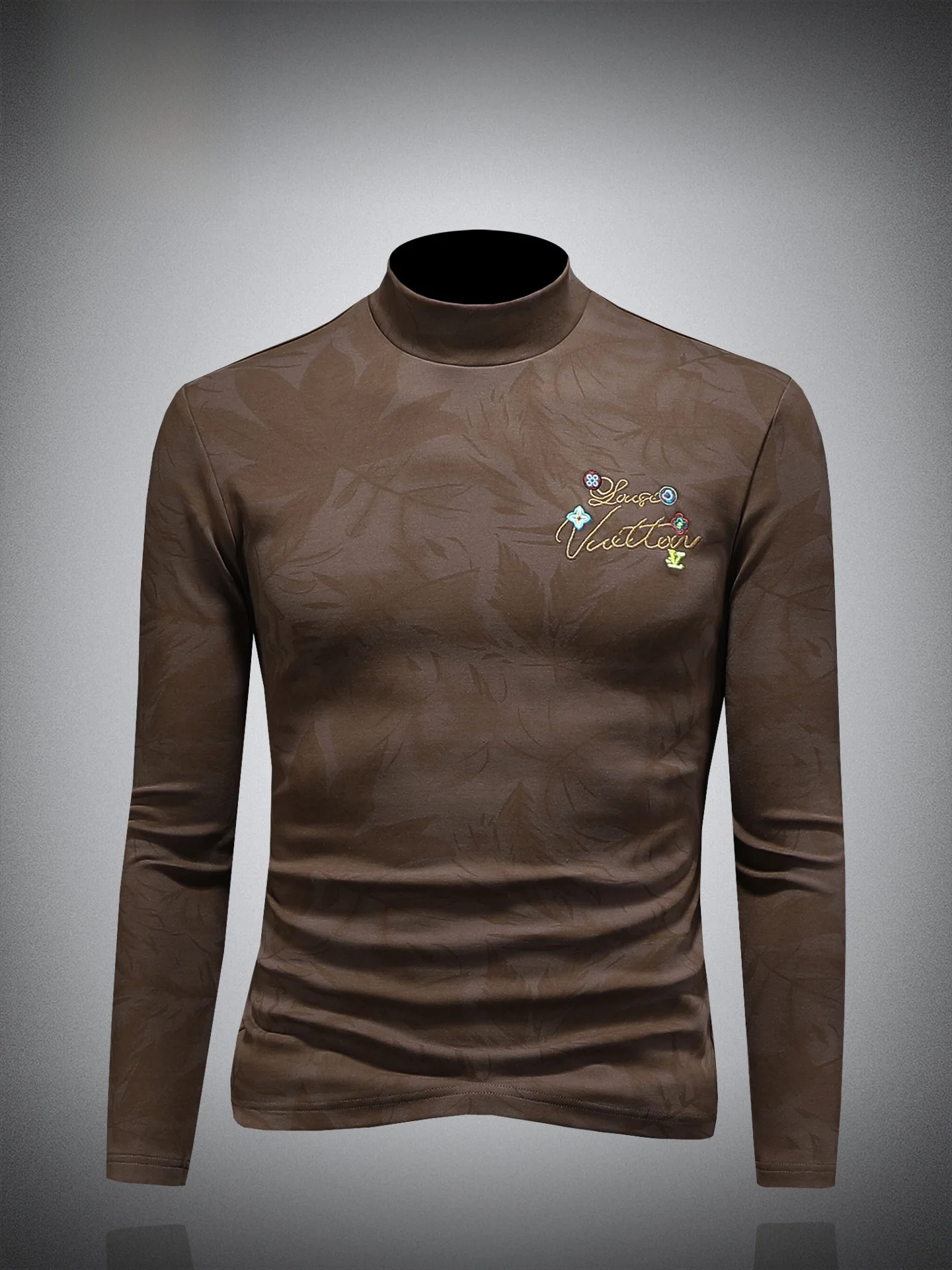 

Ele Embroidered f High Collar Men's Thermal Long Sve T-irt Faionable Fce Inner Wear Urban Sle Base Layer Top