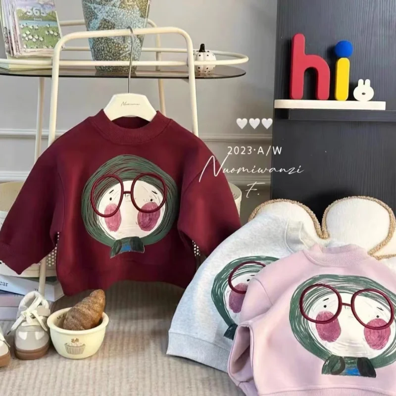 

New Long Sleeve Sweatshirt Spring and Autumn, Children's Clothing Girls, Girl Winter Top, Fleece Lined and Thickene