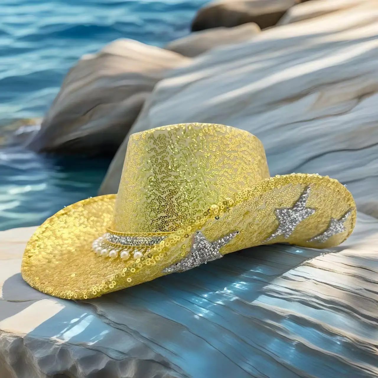 HongLuan – chapeau de Costume d'halloween argenté pour adultes, chapeaux de Cowboy en strass pour femmes, accessoires de Cosplay de Cowboy et casquette de Cowgirl