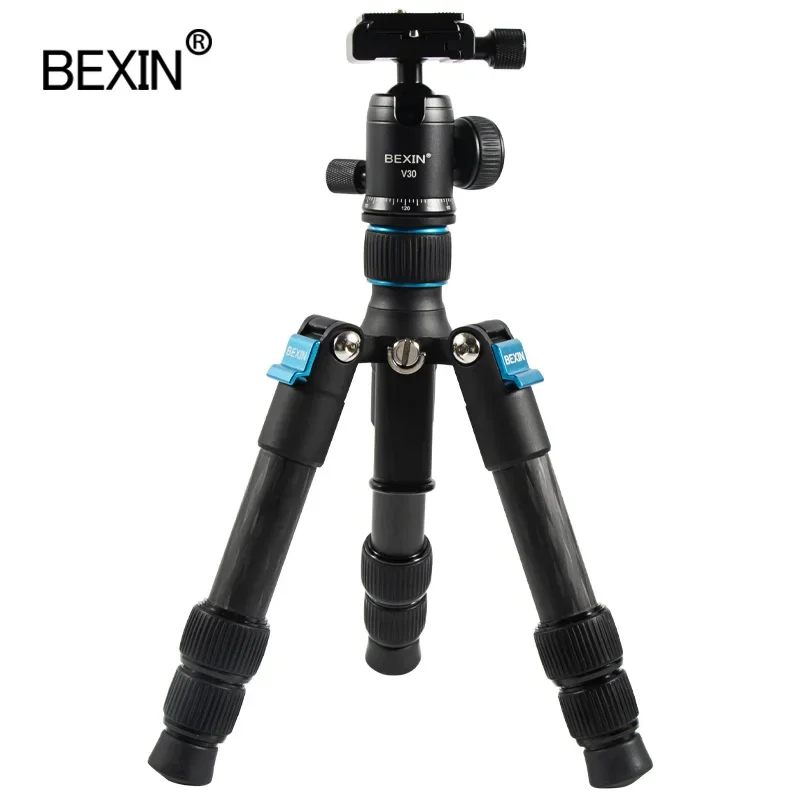 BEXIN MS28C Mini Carbon Fiber Desktop Tripod Lightweight Travel Video Tripod Stand with Ball Head for DSLR Camera Mobile Phone