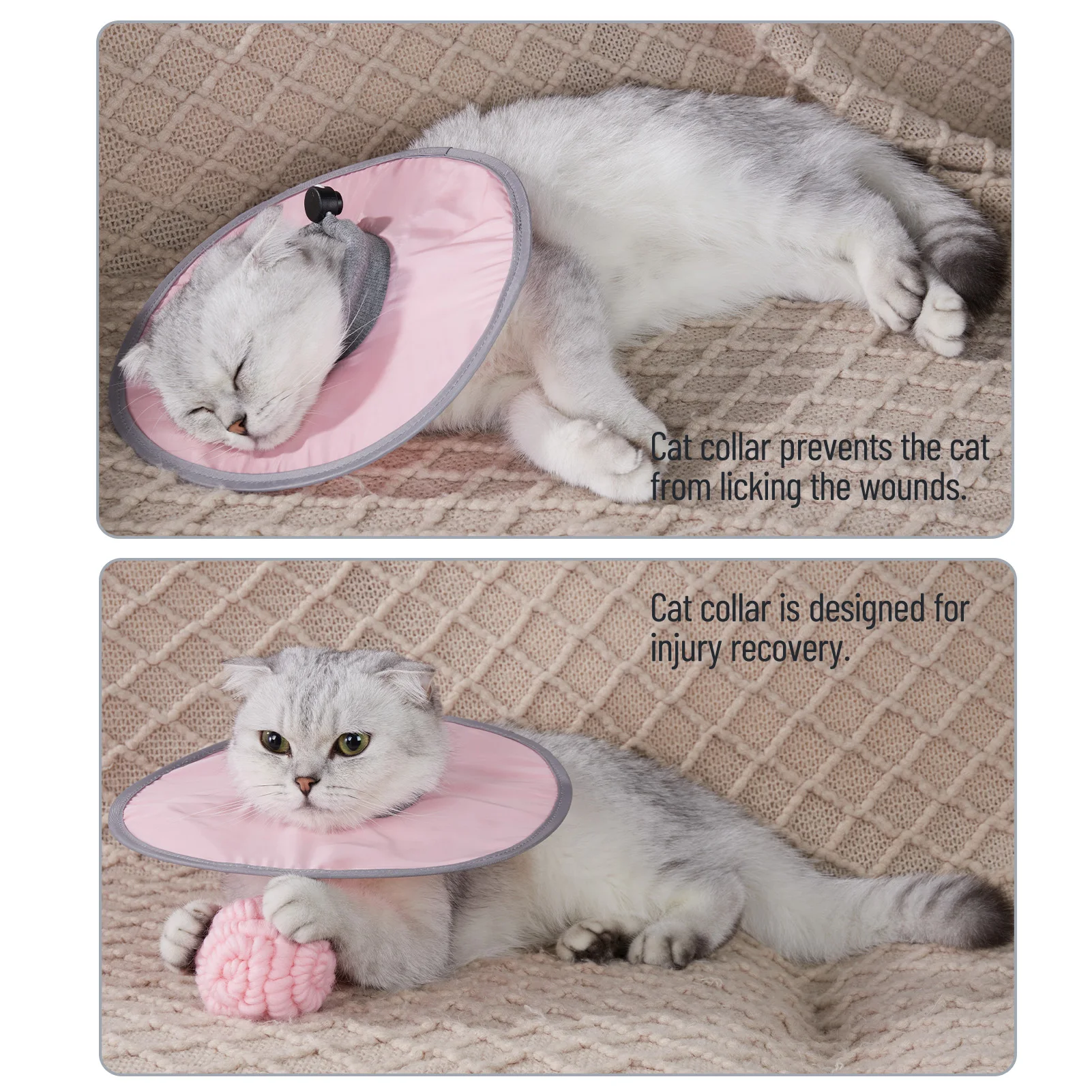 Waterproof Cat Recovery Collar Cat Cone Collar Stop Licking Adjustable Ribbing Neck Recovery Collar  Adjustable Pet Cone Collar