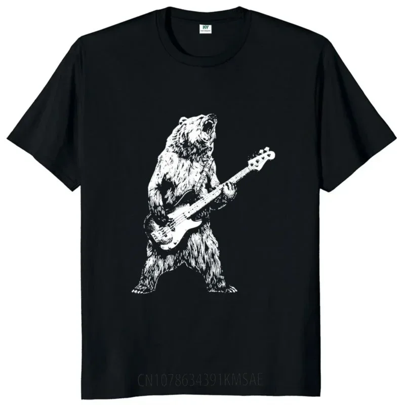 Cats Guitar Guitarist Music Lovers Tops Cotton O-neck Unisex Casual T-shirts Retro Bear Playing Bass Guitar T Shirt EU Size